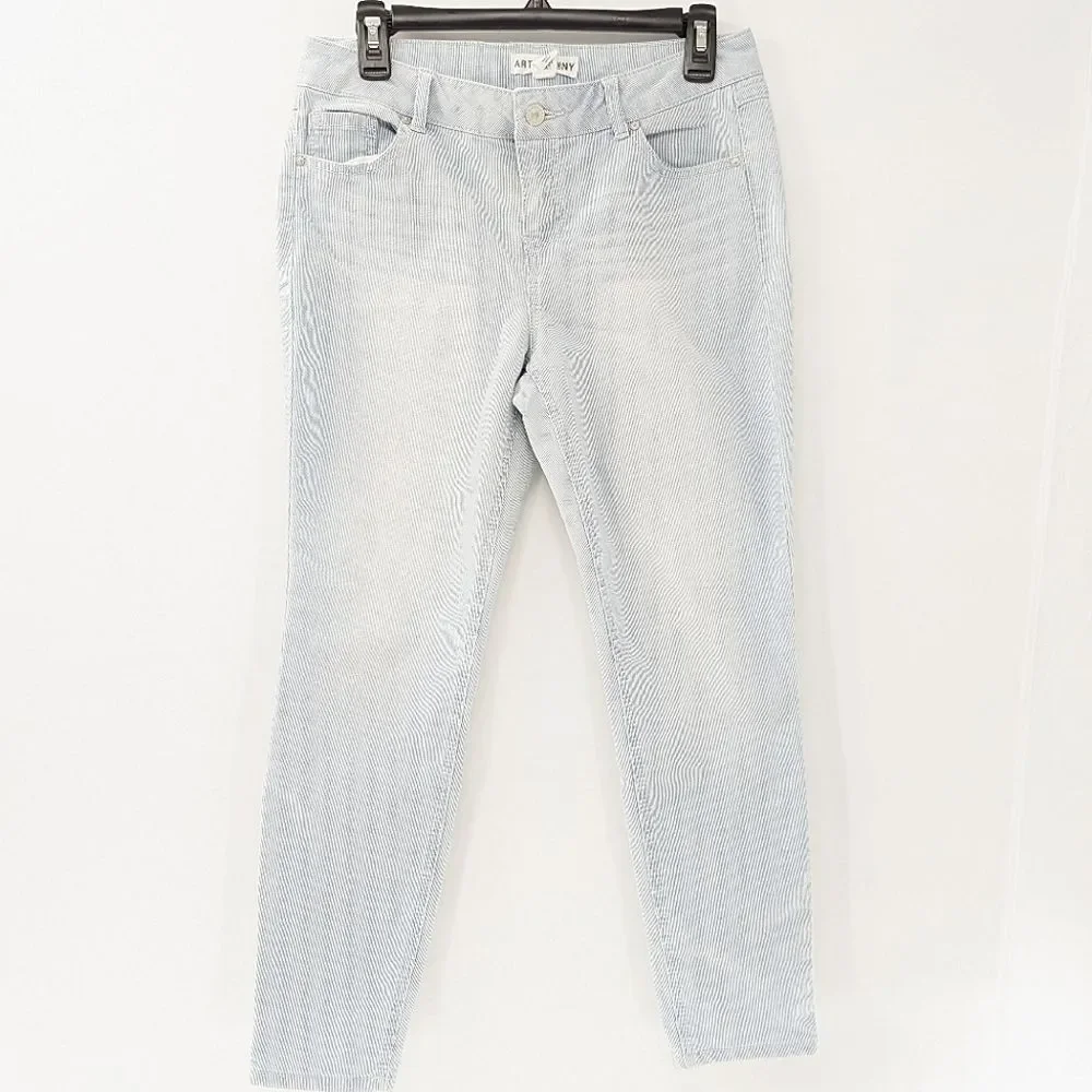 Artisan NY Pin Striped Skinny White and Blue Mid Rise Pants 28x25